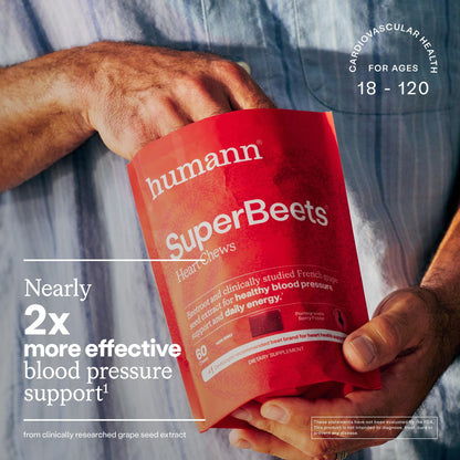 Humann SuperBeets Heart Chews – Nitric Oxide & Blood Pressure Support, Pomegranate Berry Flavor, 60 Count