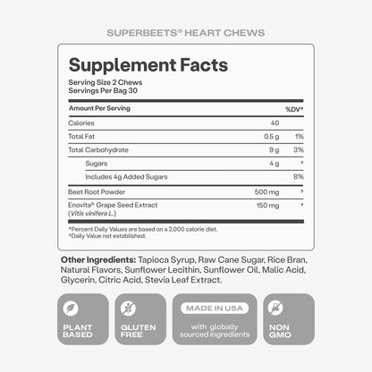 Humann SuperBeets Heart Chews – Nitric Oxide & Blood Pressure Support, Pomegranate Berry Flavor, 60 Count