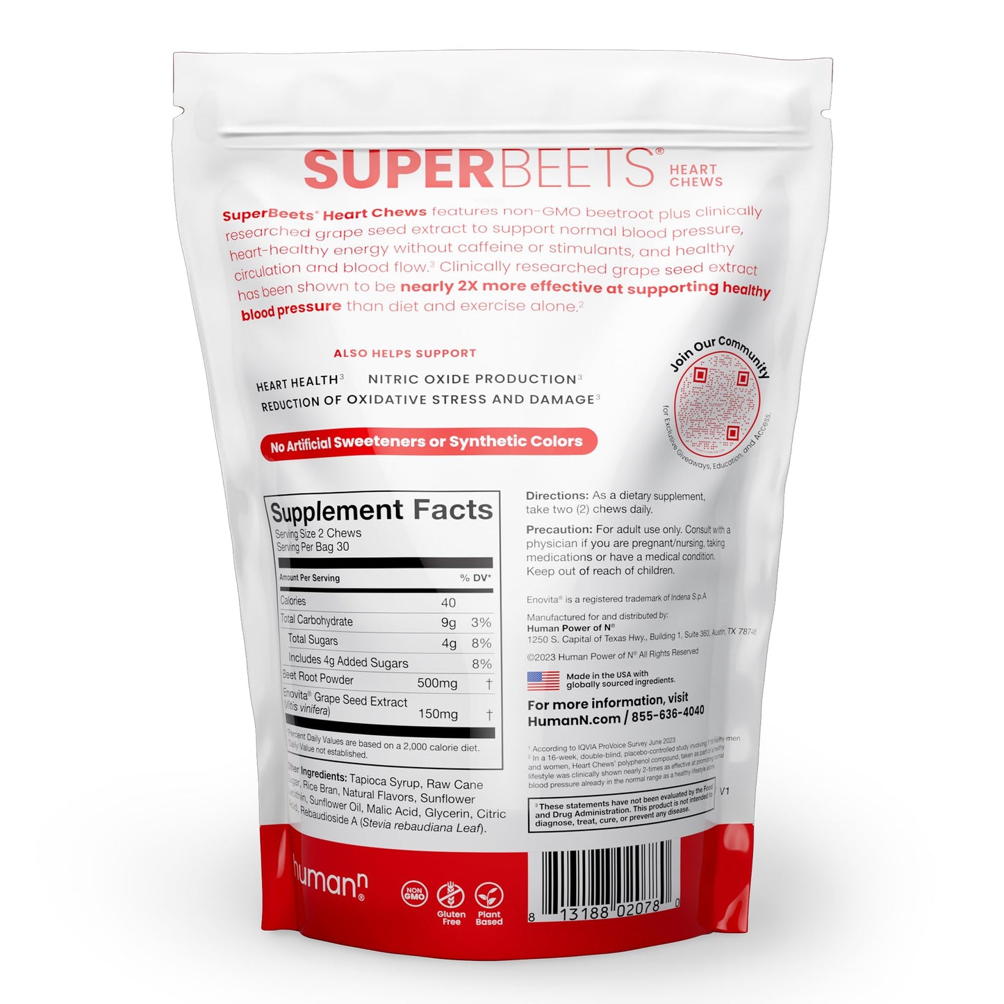 Humann SuperBeets Heart Chews – Nitric Oxide & Blood Pressure Support, Pomegranate Berry Flavor, 60 Count