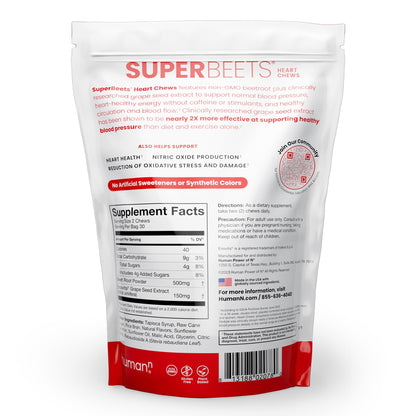 Humann SuperBeets Heart Chews – Nitric Oxide & Blood Pressure Support, Pomegranate Berry Flavor, 60 Count