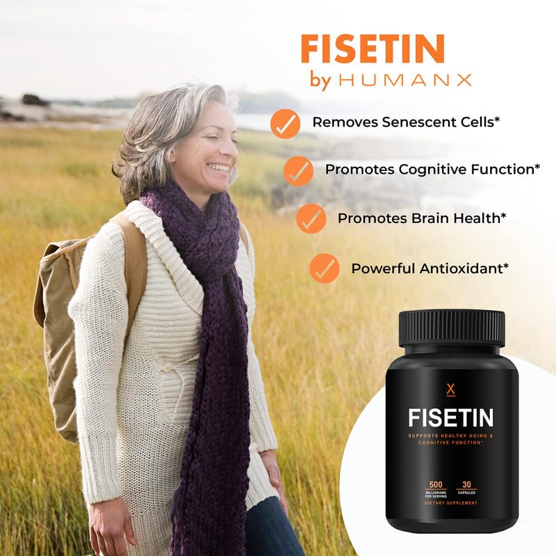 HUMANX Fisetin 500mg – 98% Pure Fisetin Supplement | Senolytic Activator | USA Made Non-GMO Capsules