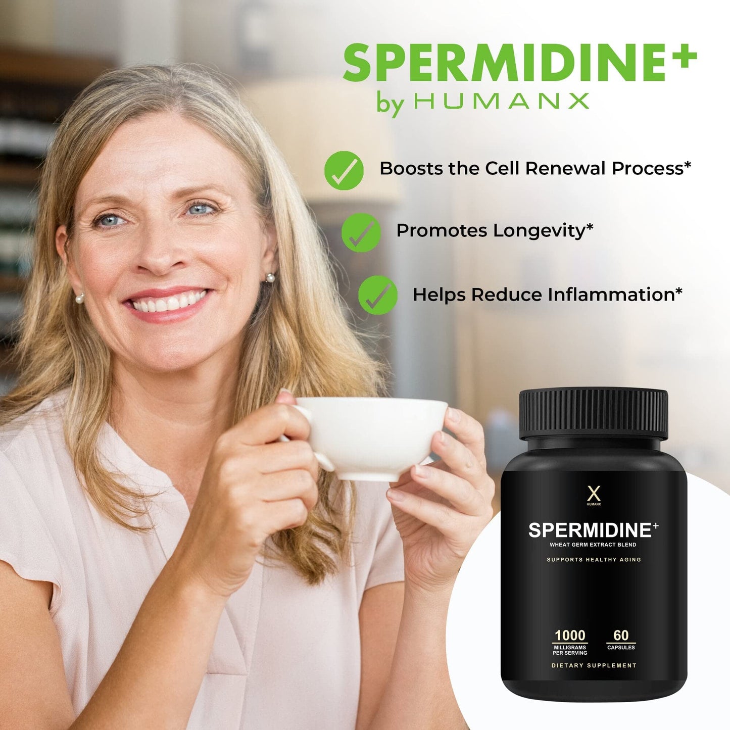 HUMANX Spermidine+ (USA Third Party Tested) – Spermidine-Rich Wheat Germ Extract + Zinc for Healthy Aging