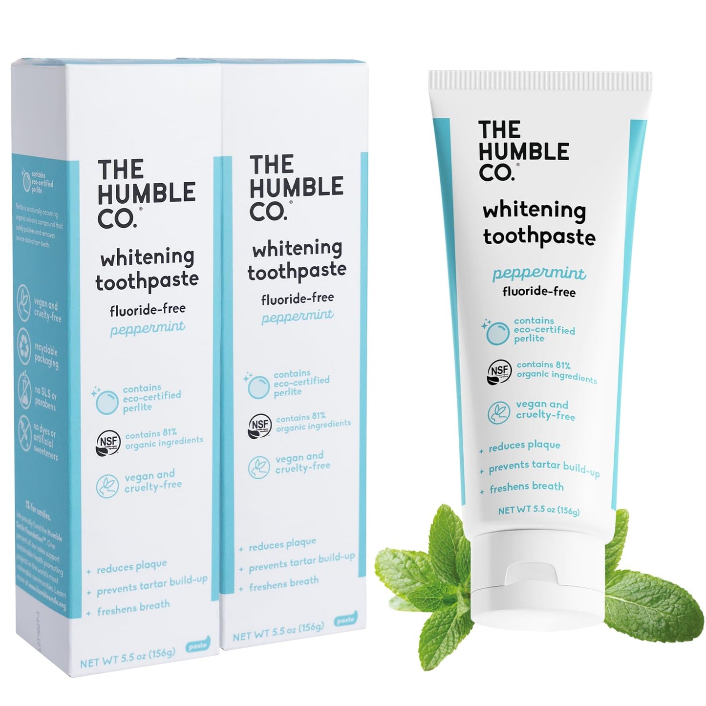 The Humble Co Fluoride-Free Teeth Whitening Toothpaste – Peppermint (2 Pack)