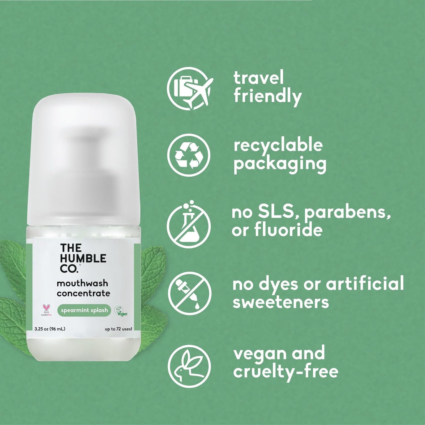 The Humble Co Mouthwash Concentrate – Fluoride Free Spearmint (Travel Size)