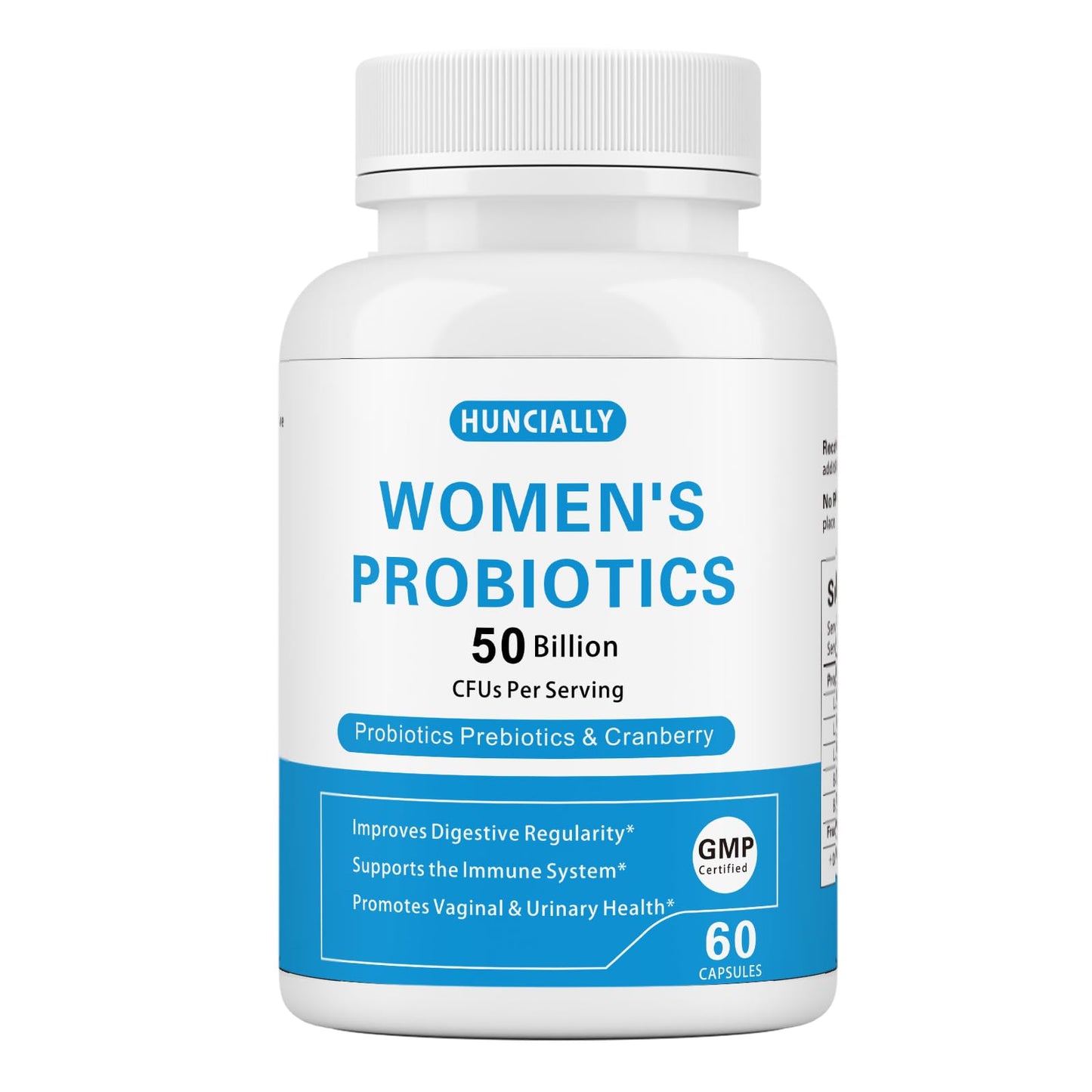 HUNCIALLY Women's Probiotic 50B CFUs | Prebiotics & Cranberry | Digestive, Immune & Vaginal Health (60 Capsules)