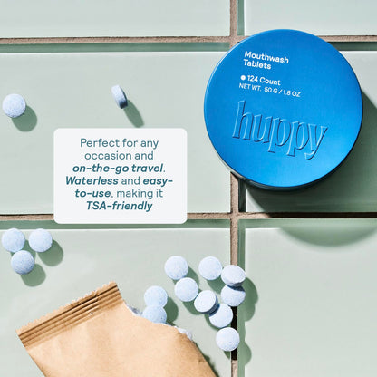 HUPPY Mouthwash Tablets with Nano Hydroxyapatite – Fresh Breath & Remineralization (124ct, Cool Mint)