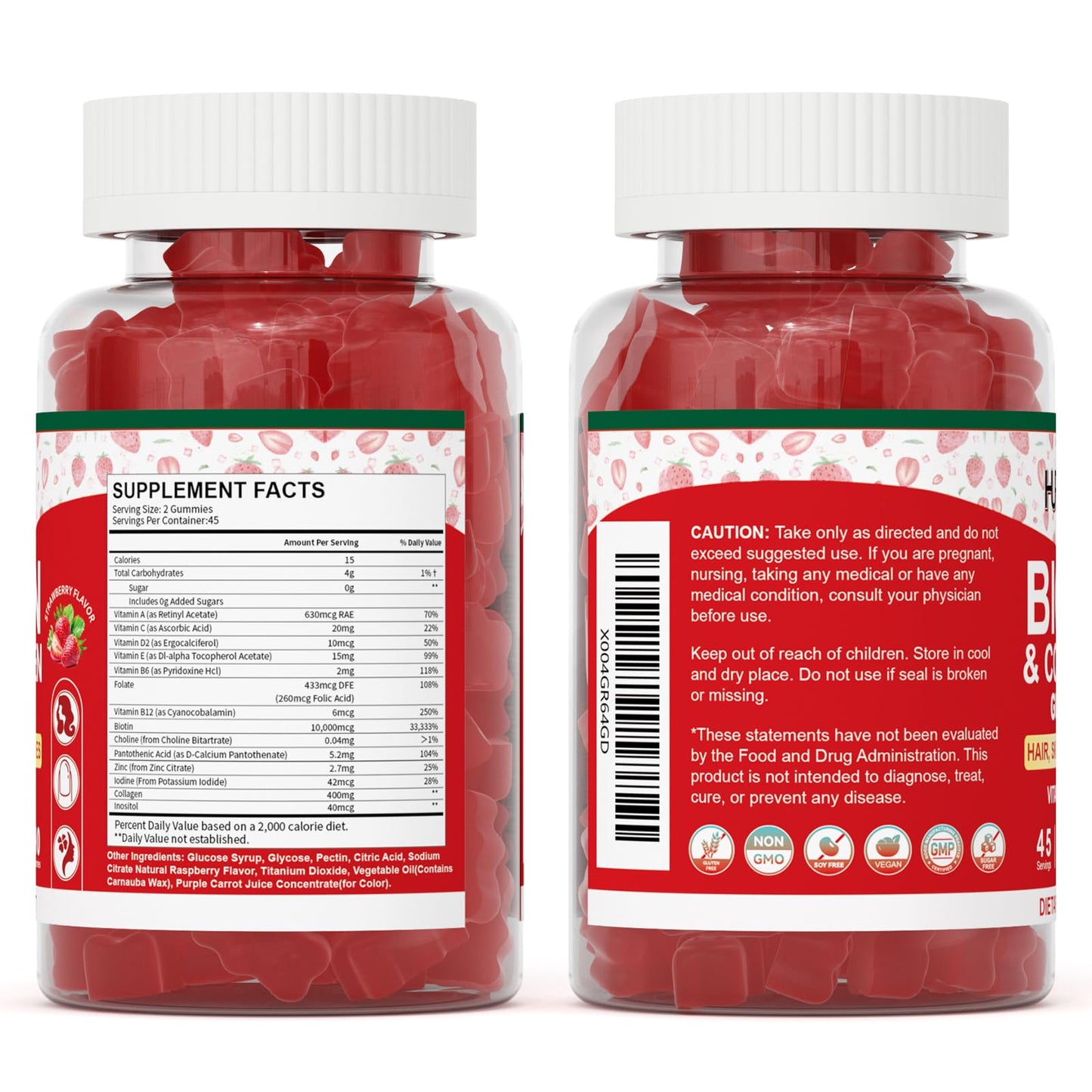 Hurdilen Biotin Collagen Gummies – 10,000 mcg Biotin for Hair, Skin & Nails | 90 Gummies
