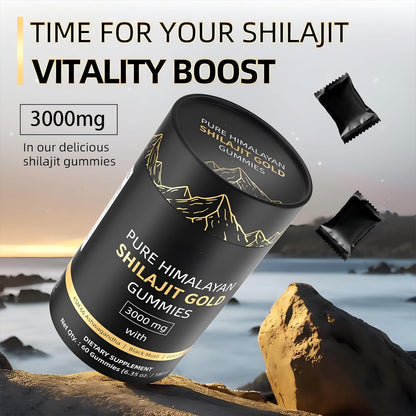HWAXIGO 3000mg Himalayan Shilajit Gummies Gold – Organic, Non-GMO, 60 Gummies