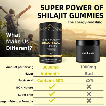 HWAXIGO 3000mg Himalayan Shilajit Gummies Gold – Organic, Non-GMO, 60 Gummies