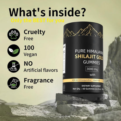 HWAXIGO 3000mg Himalayan Shilajit Gummies Gold – Organic, Non-GMO, 60 Gummies