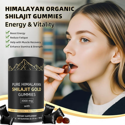 HWAXIGO 3000mg Himalayan Shilajit Gummies Gold – Organic, Non-GMO, 60 Gummies