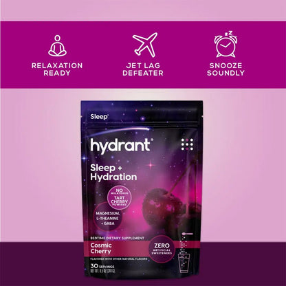 Hydrant Melatonin Free Sleep Aid Powder – Tart Cherry, Magnesium, L-Theanine & GABA | Cosmic Cherry, 30 Pack