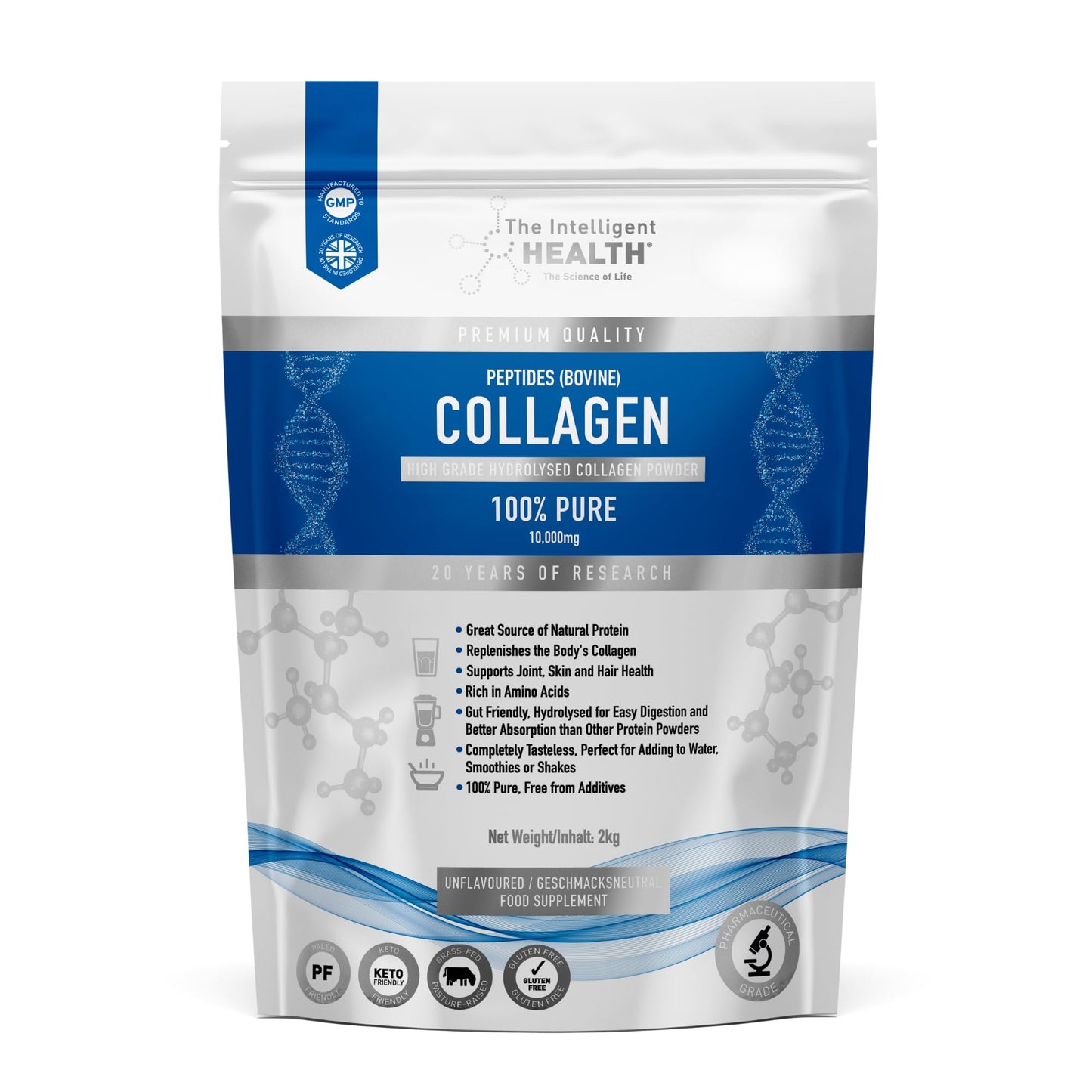 The Intelligent Health Hydrolyzed Collagen Peptides Powder – Grass-Fed, Unflavored, 10g per Serving, 2kg