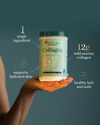 Great Lakes Wellness Marine Collagen Peptides Powder – Unflavored, 16 oz (Wild-Caught, MSC Certified)