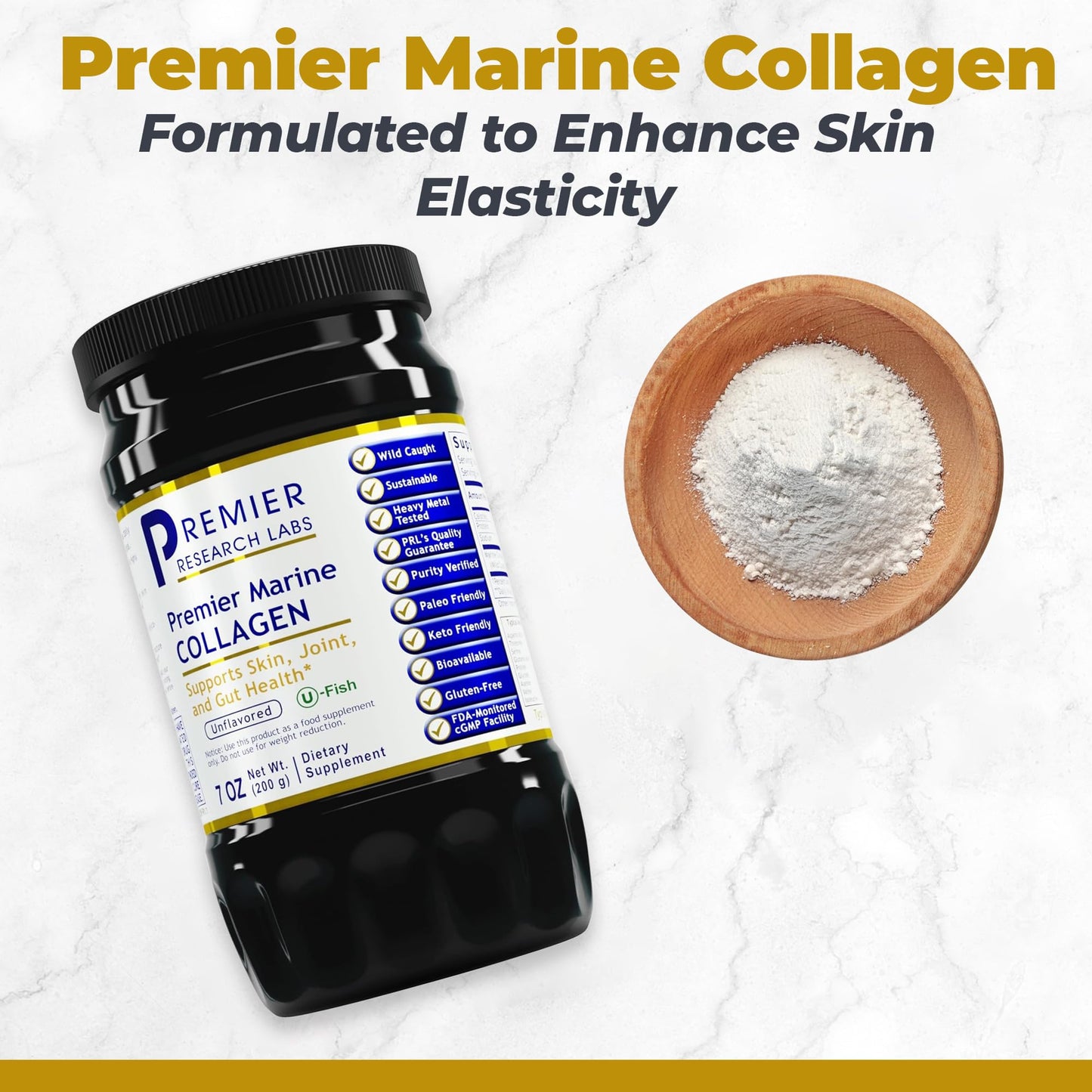 Premier Research Labs Marine Collagen - Hydrolyzed Fish Collagen Powder for Skin, Joints, and Gut Health | 7 oz