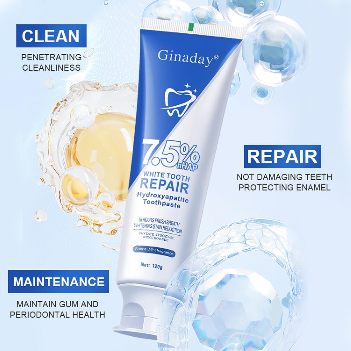 2 Pcs Hydroxyapatite Toothpaste 7.5% – Enamel Protection & Strengthening, Fluoride-Free, Gentle Mint