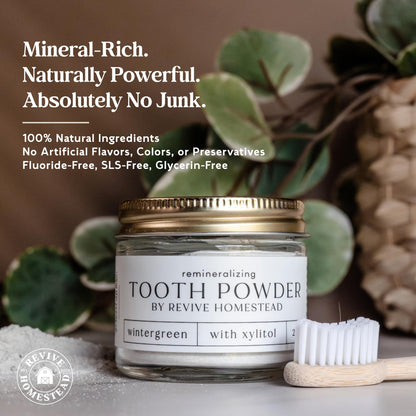 Hydroxyapatite Tooth Powder by Revive Homestead – Fluoride-Free, All-Natural Whitening (2 oz Amber Jar)
