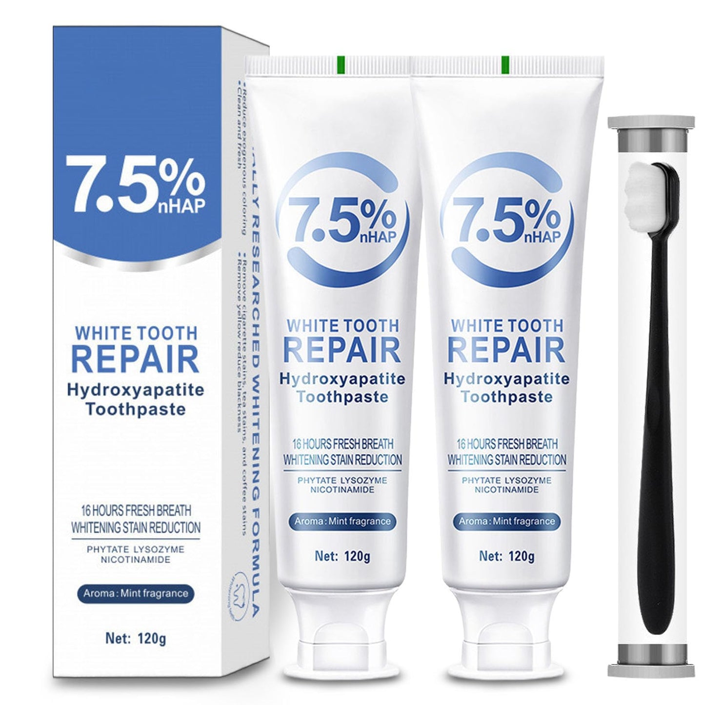 Hydroxyapatite Toothpaste 7.5% - Fluoride-Free Enamel Protection (4.23oz, 2pcs) | Mild Mint