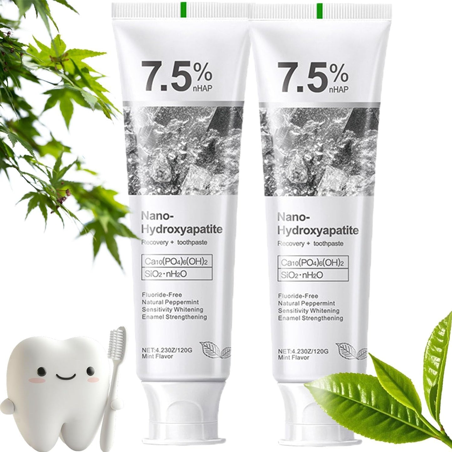 7.5% Nano Hydroxyapatite Toothpaste – Advanced Enamel Protection, 2-Pack, Fresh Mint 4.23 oz