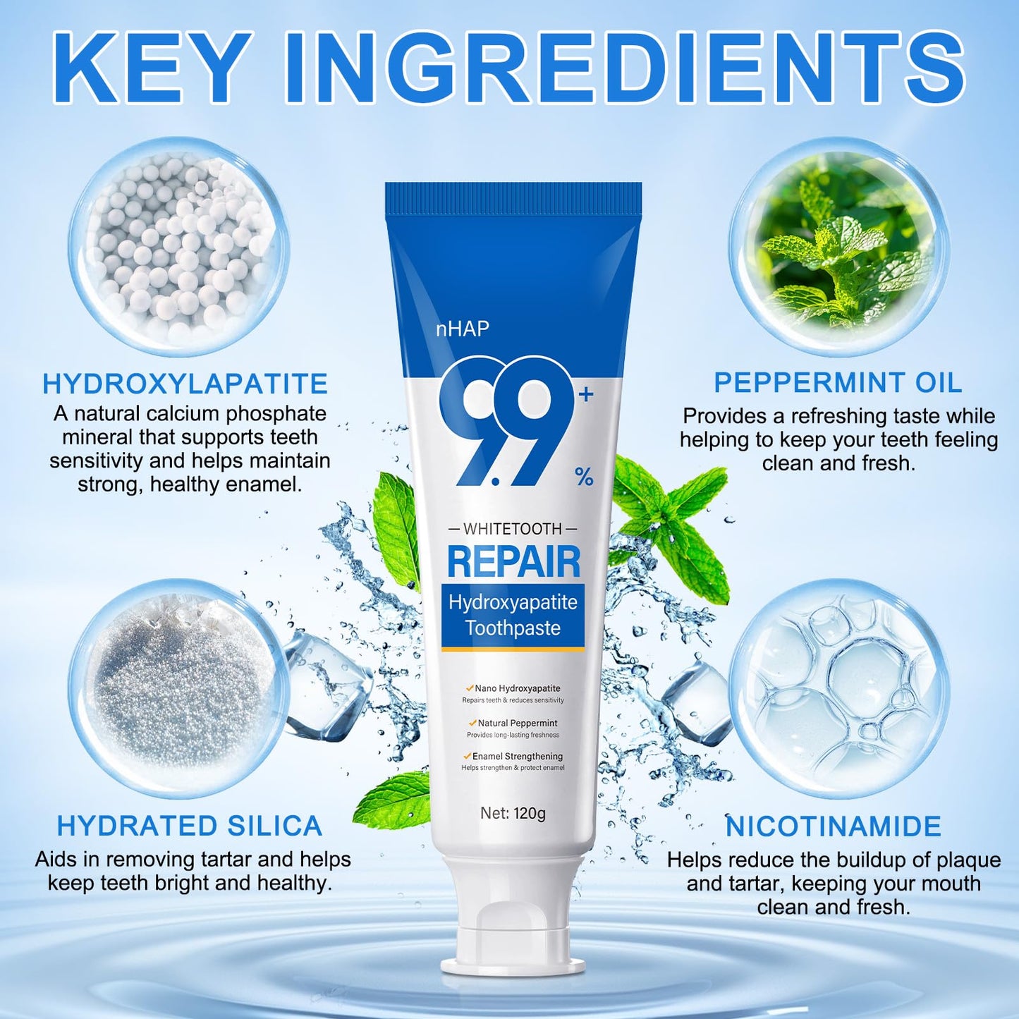 Hydroxyapatite Toothpaste 9.9% for Enamel Protection – Fluoride-Free Nano HA, Gentle Mint | Pack of 2