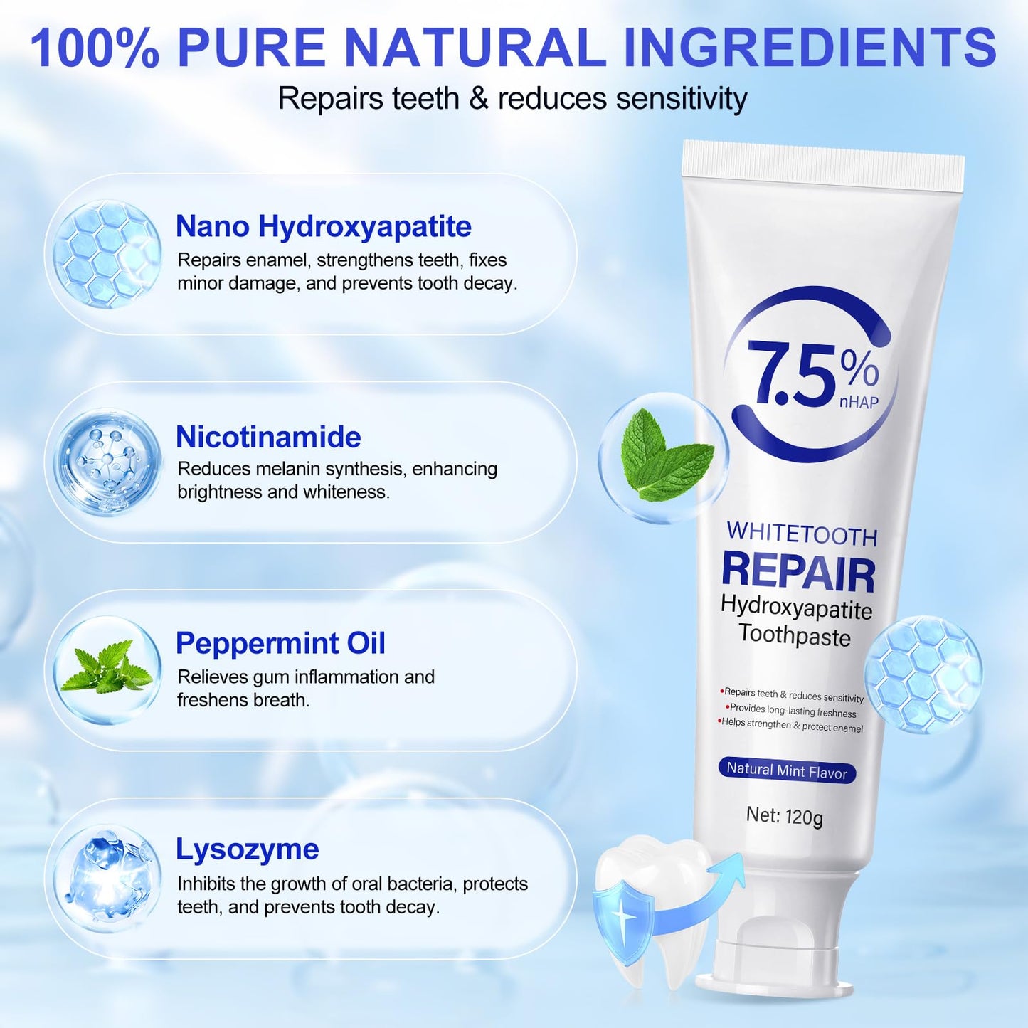 2 Pack Hydroxyapatite Toothpastes – Enamel Protection & Strengthening (Fluoride-Free Mint)
