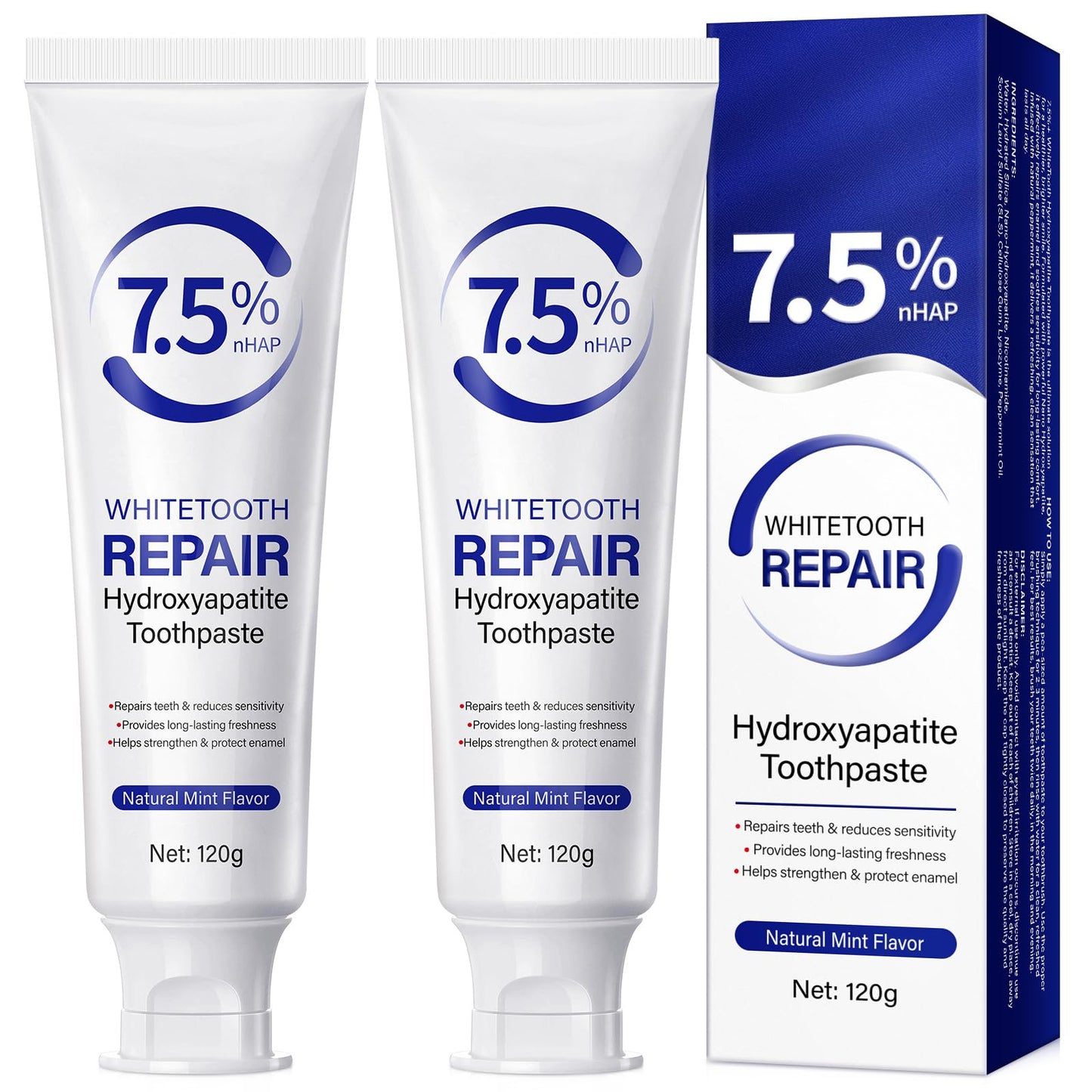 Hydroxyapatite Toothpaste for Sensitive Teeth - Fluoride-Free, Enamel Protection & Tooth Strengthening, Supports Oral Health & Fresh Breath - 4.23oz/Tube (2PCS)
