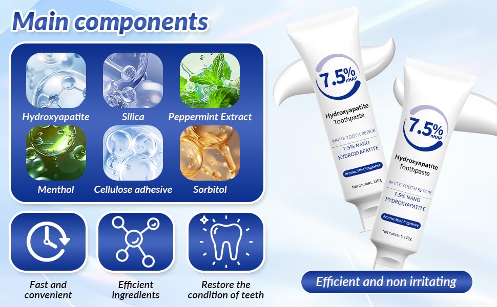 Hydroxyapatite Toothpaste 7.5% – Enamel Protection & Tooth Strengthening, Gentle Mint, Fresh Breath, Daily Use (2 pcs)