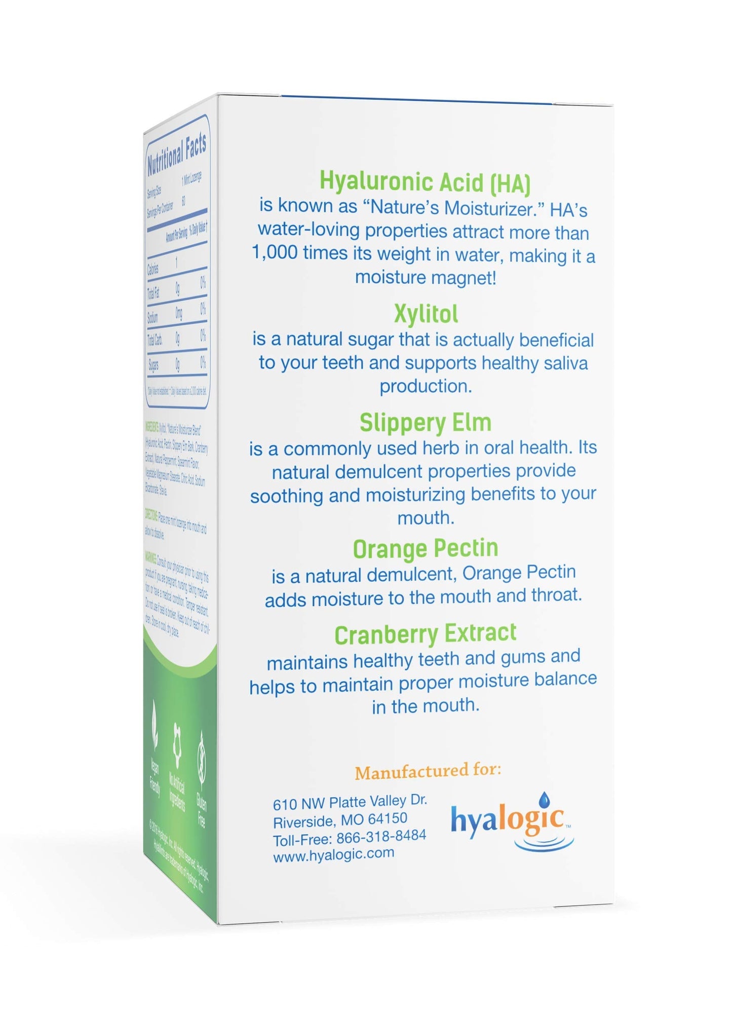 HylaMints Breath Mints for Dry Mouth – Sugar Free Mint Flavor with Hyaluronic Acid, Cranberry Extract, Xylitol, Slippery Elm & Orange Pectin | 60 Count