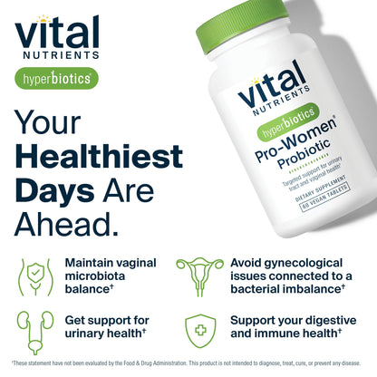 Hyperbiotics Vital Nutrients Pro Women Probiotics for Women | 6 Targeted Strains | 60 Vegan Tablets