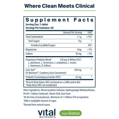 Hyperbiotics Vital Nutrients Pro Women Probiotics for Women | 6 Targeted Strains | 60 Vegan Tablets