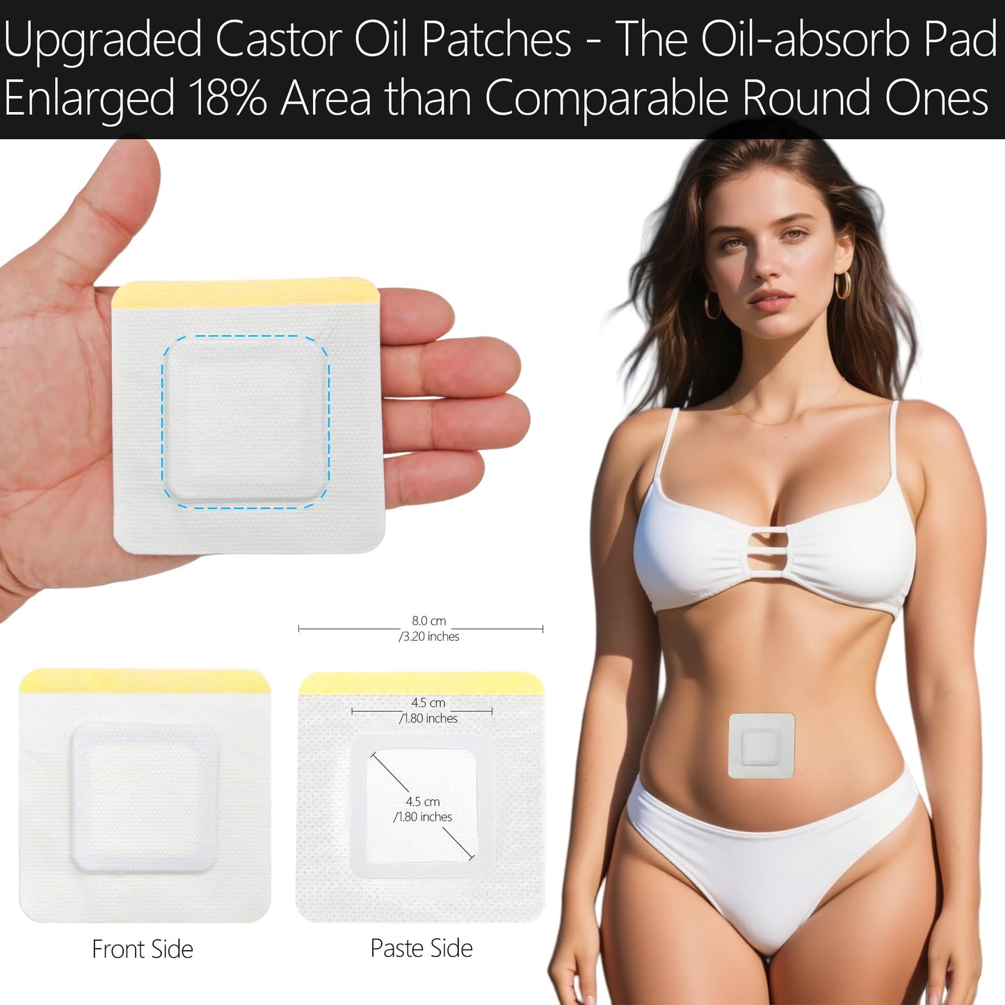 54Pack Hypoallergenic Castor Oil Pack Wrap for Belly Button — Disposable Self-Adhesive, 3.2 x 3.2 in