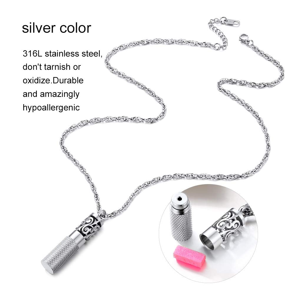 Men Perfume Locket Diffuser Necklace - Stainless Steel Pendant