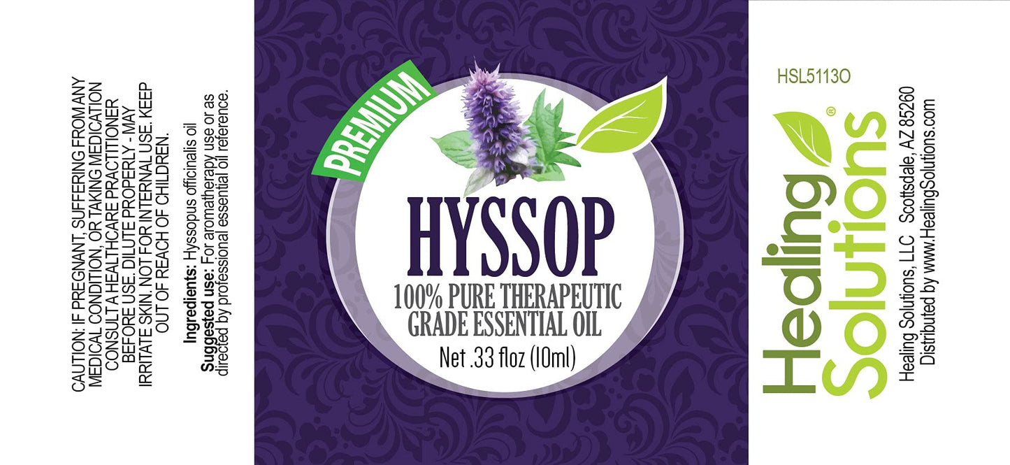 Hyssop Essential Oil 10ml | Healing Solutions – 0.33 fl oz, 100% Pure