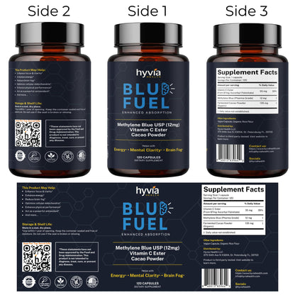 Hyvia Health Methylene Blue Capsules with Vitamin C – 120ct, USP Grade, Made in USA