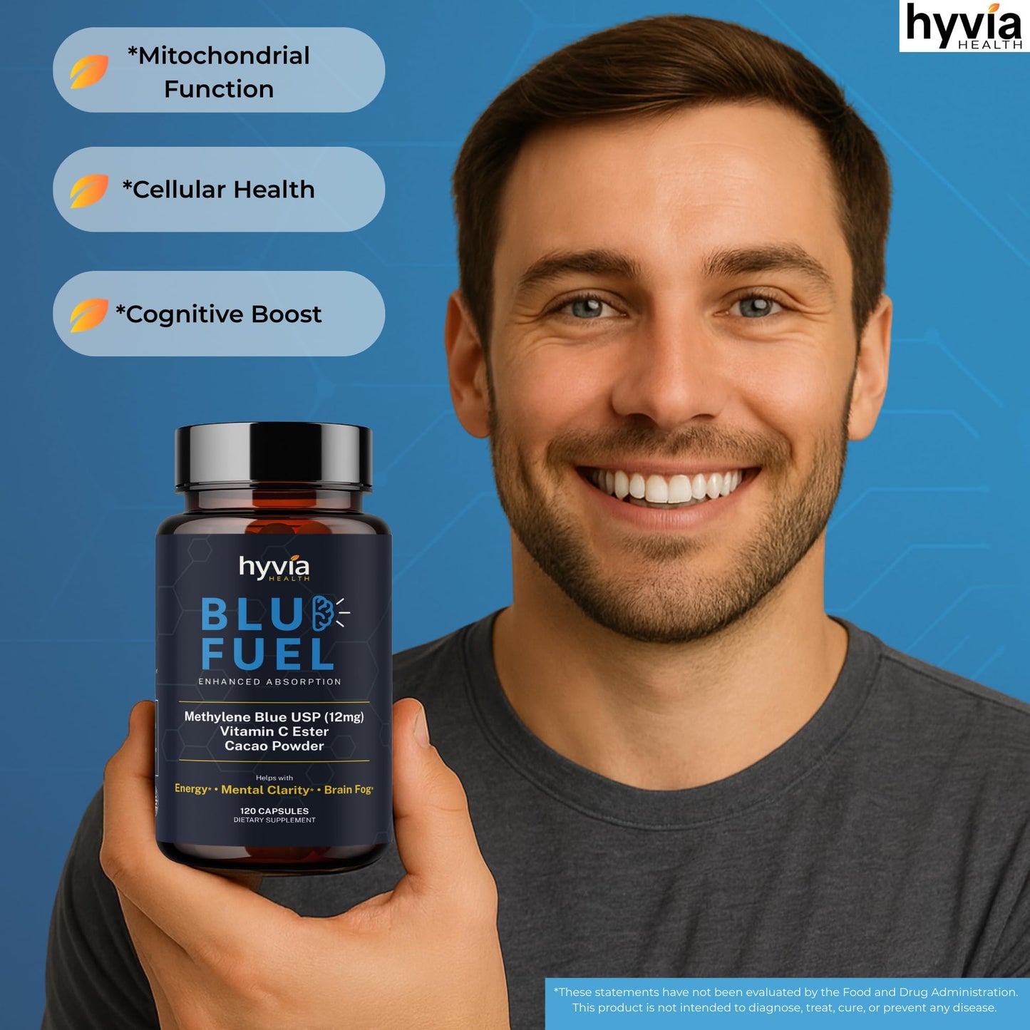 Hyvia Health Methylene Blue Capsules with Vitamin C – 120ct, USP Grade, Made in USA