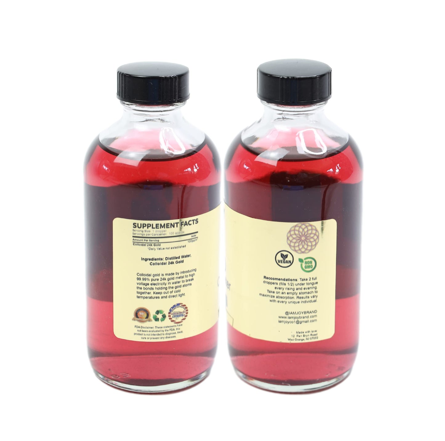 I Am Joy: Liquid Colloidal Gold 24k – 99.99% Pure, 100ppm, 8oz Fragrance-Free Bottle