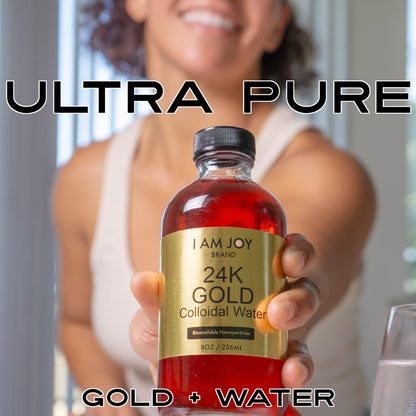 I Am Joy: Liquid Colloidal Gold 24k – 99.99% Pure, 100ppm, 8oz Fragrance-Free Bottle