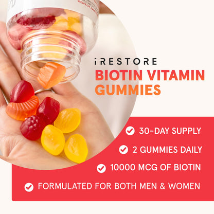 iRestore Hair Gummy Vitamins – Vegan Biotin Gummies for Hair, Skin & Nails | Biotin 10,000 mcg, 3-Pack
