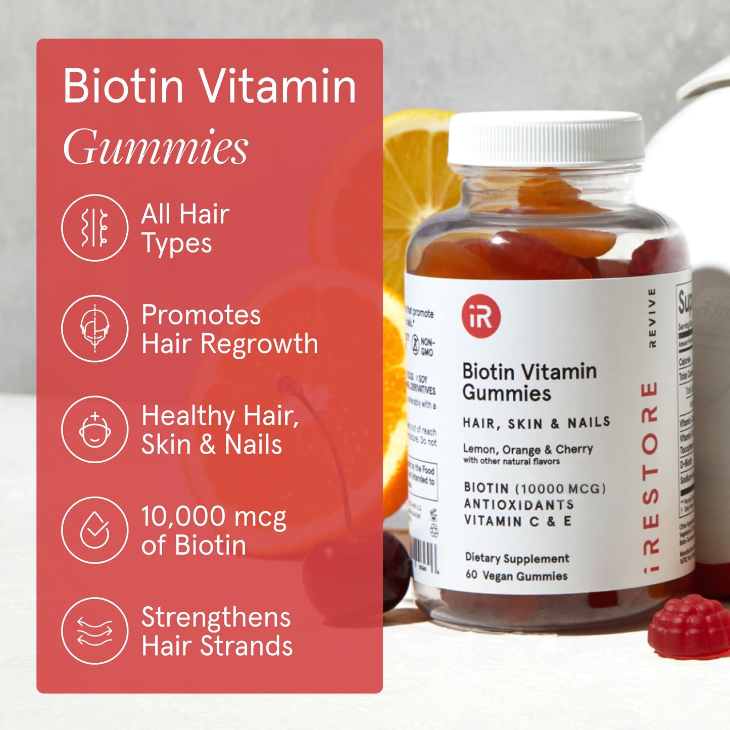 iRestore Hair Gummy Vitamins – Vegan Biotin Gummies for Hair, Skin & Nails | Biotin 10,000 mcg, 3-Pack