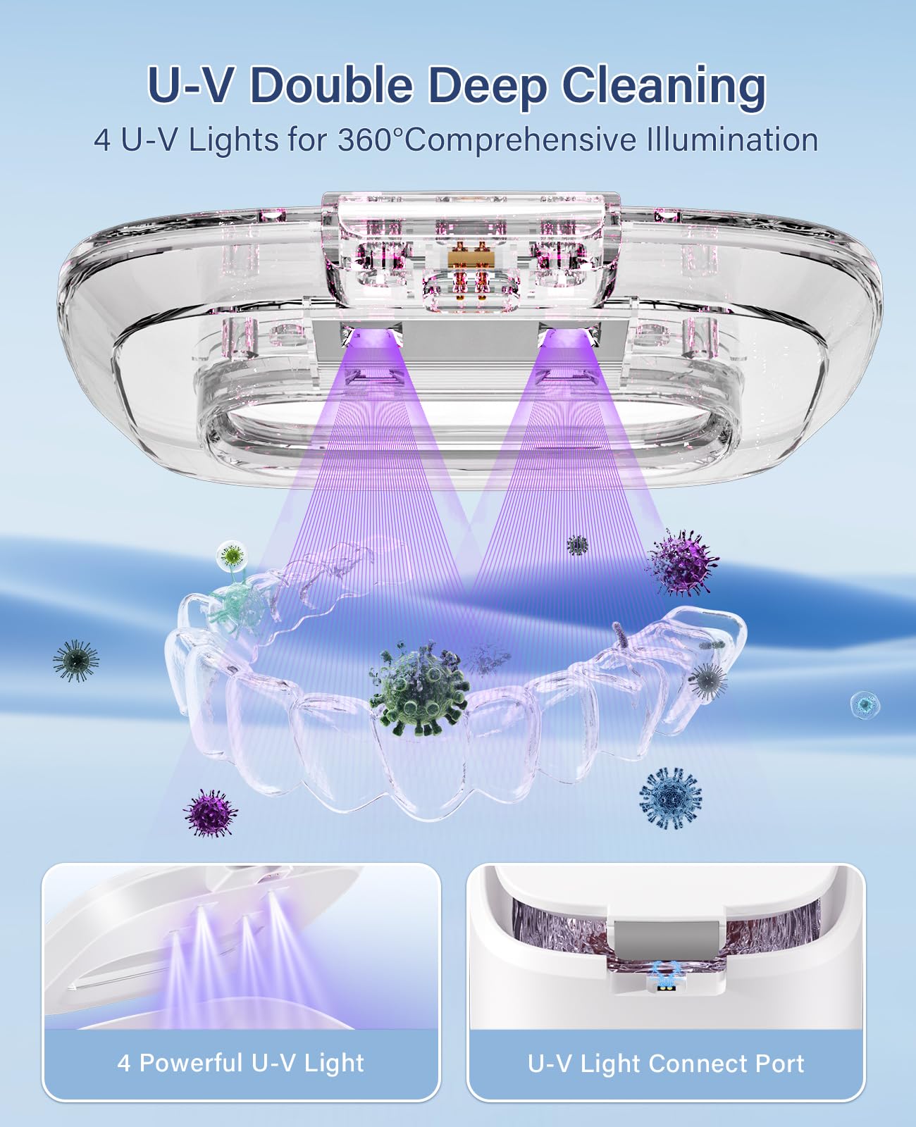 IAULF Ultrasonic Retainer Cleaner Machine – 45kHz Cleaning for Dentures, Aligners, Braces, Jewelry | 319ml (White)