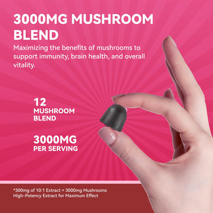 Inner Brightness 12-in-1 Mushroom Gummies 3000mg – Focus & Energy, Mixed Berry, 60ct