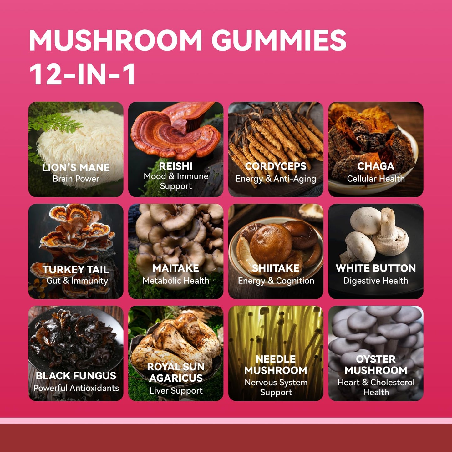 Inner Brightness 12-in-1 Mushroom Gummies 3000mg – Focus & Energy, Mixed Berry, 60ct