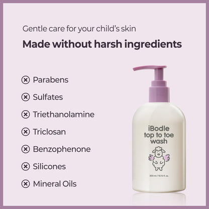 iBodle Head-to-Toe Baby Wash – Tear-Free, pH-Balanced, Safe for Newborns & Toddlers (10.14 fl oz)