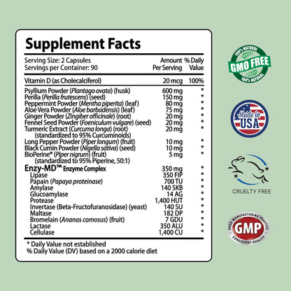 IBS Clear IBS Support - Vitamin D, Psyllium Husk & Fennel - 180 Capsules