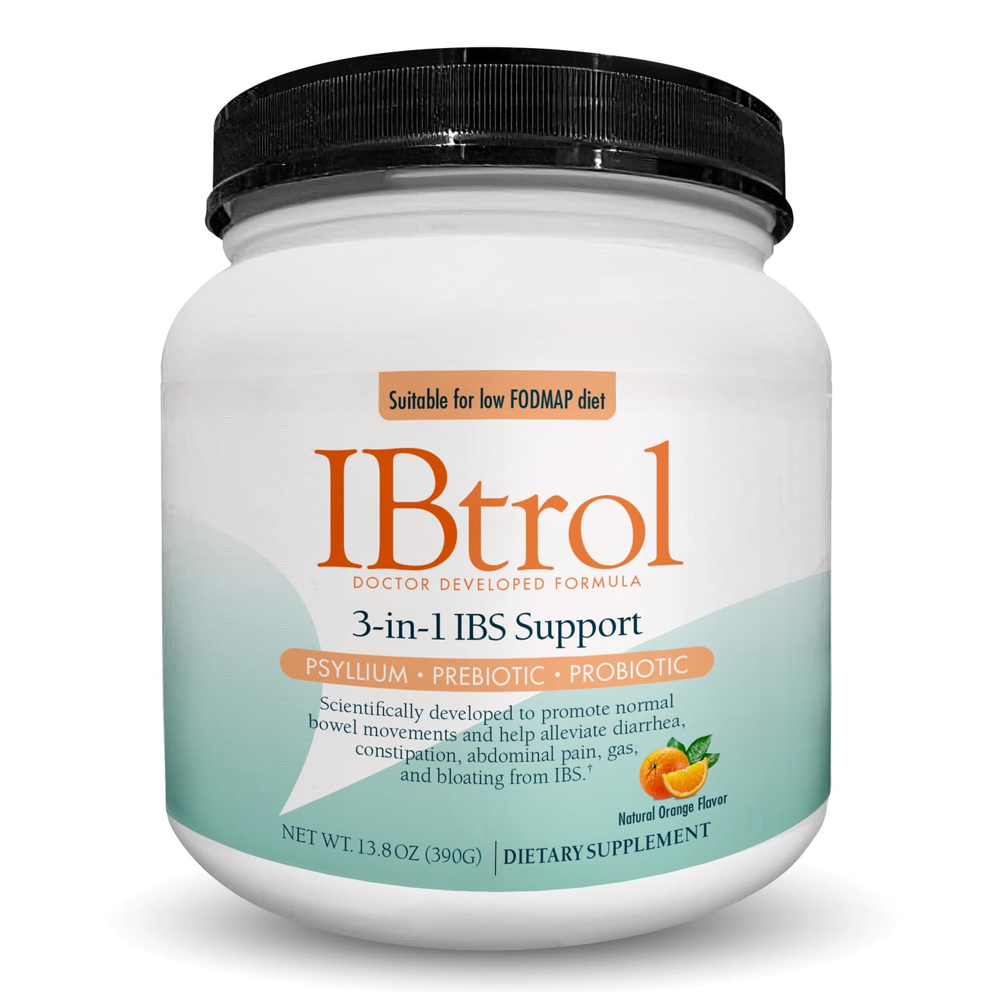 IBtrol 3-in-1 IBS Gut Health Supplement – Psyllium, Prebiotic & Probiotics | 60 Servings, Natural Orange