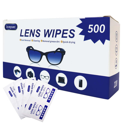 Icepac Lens Wipes for Eyeglasses - 500 Individual Packets | Glasses & Lens Cleaning