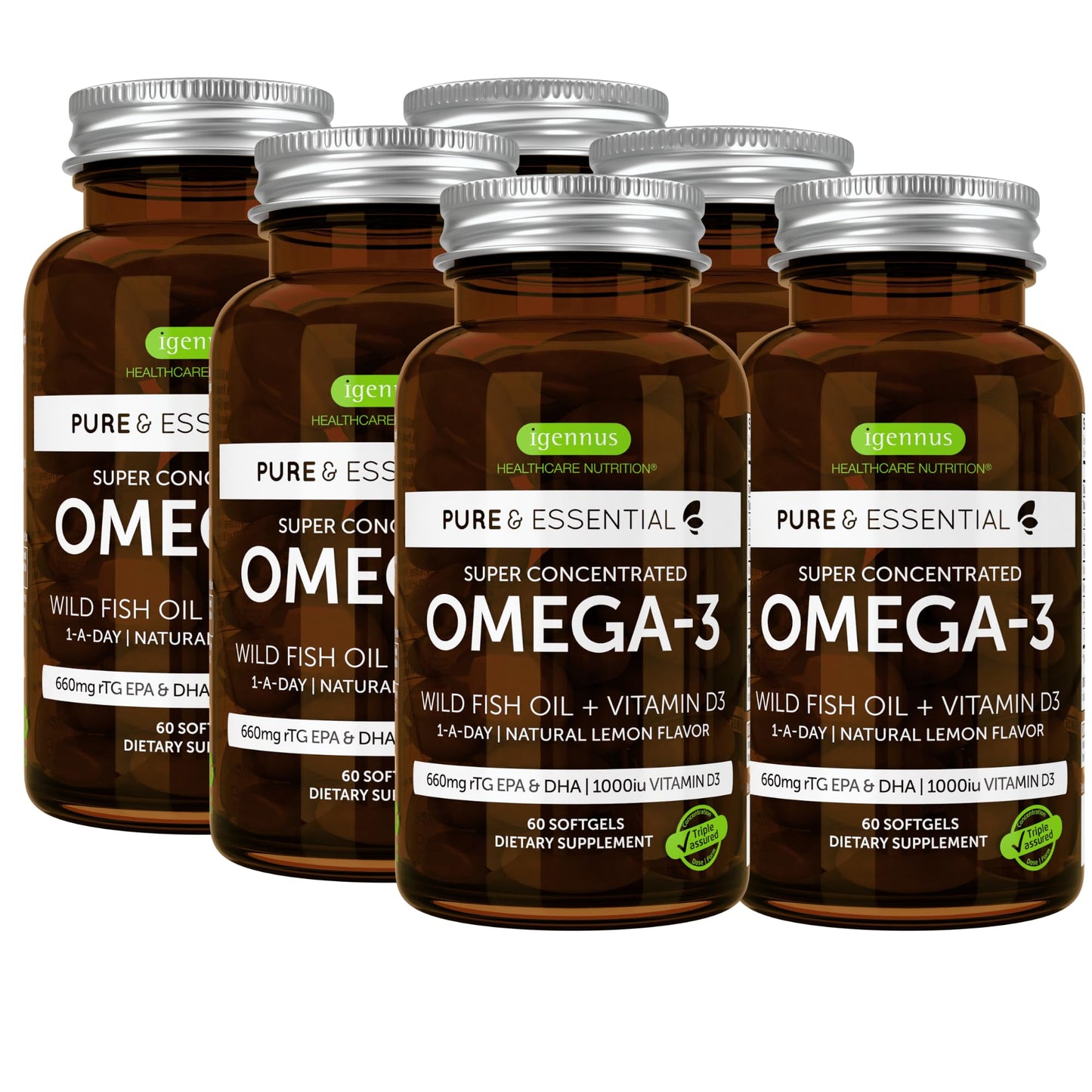 Igennus Advanced rTG Omega-3 IFOS Wild Fish Oil + Vitamin D3, 360 Softgels