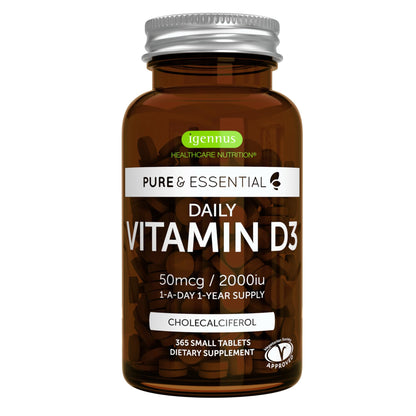 Igennus Daily Vitamin D3 2000iu | 50 mcg | 365 Small Tablets | Vegetarian Cholecalciferol
