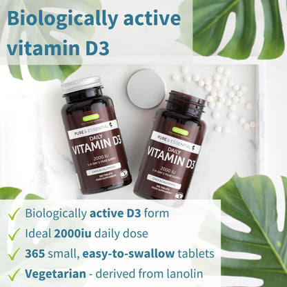Igennus Daily Vitamin D3 2000iu | 50 mcg | 365 Small Tablets | Vegetarian Cholecalciferol