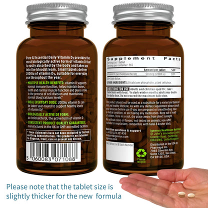 Igennus Daily Vitamin D3 2000iu | 50 mcg | 365 Small Tablets | Vegetarian Cholecalciferol